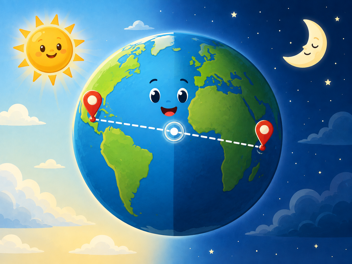 Globo con due indicatori su lati opposti della Terra.