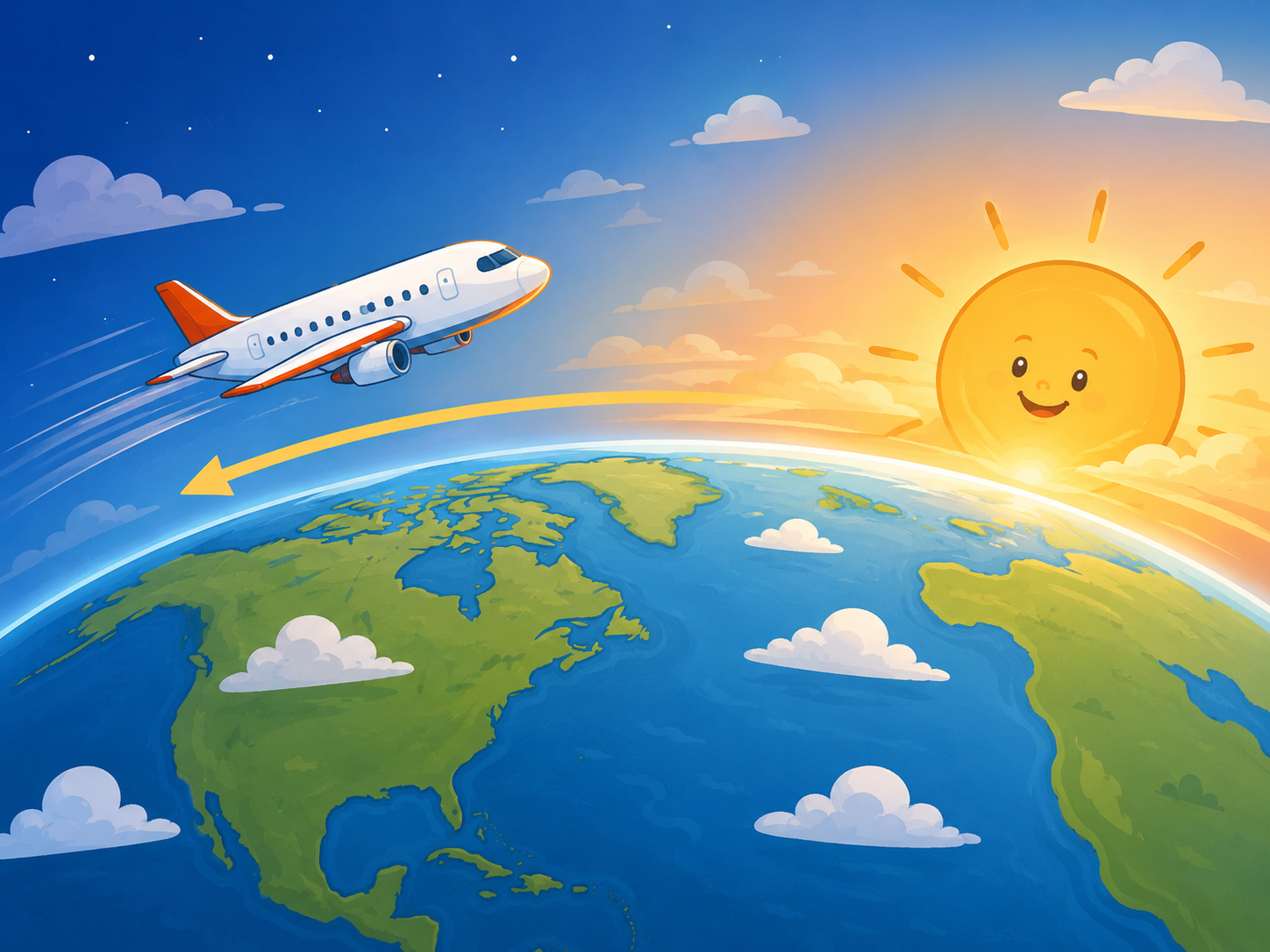 Aereo che vola verso ovest intorno alla Terra per seguire il Sole più a lungo.
