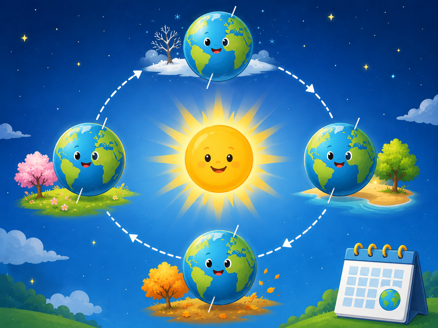Terra in diverse posizioni della sua orbita intorno al Sole durante un anno.